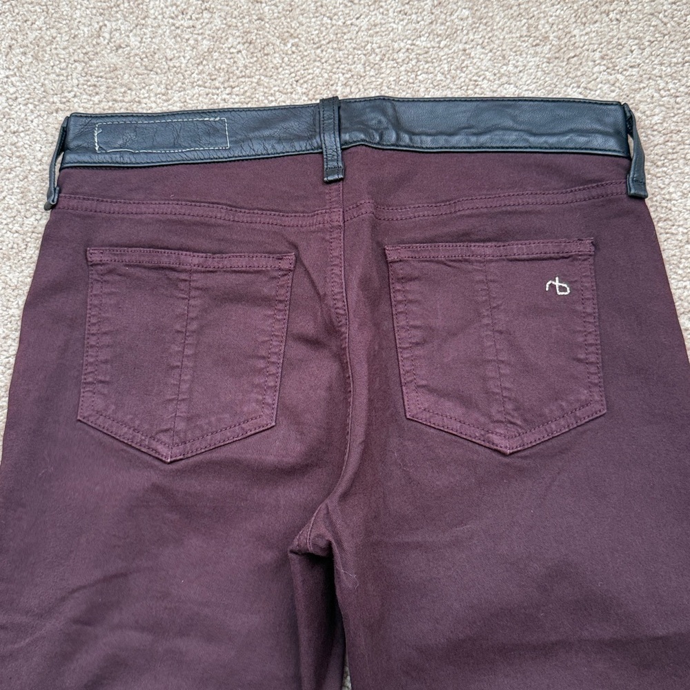 Rag & Bone Elephant Bell Leg Wine Burgundy Wash with Leather Trim Jeans Size 26 - Picture 4 of 7
